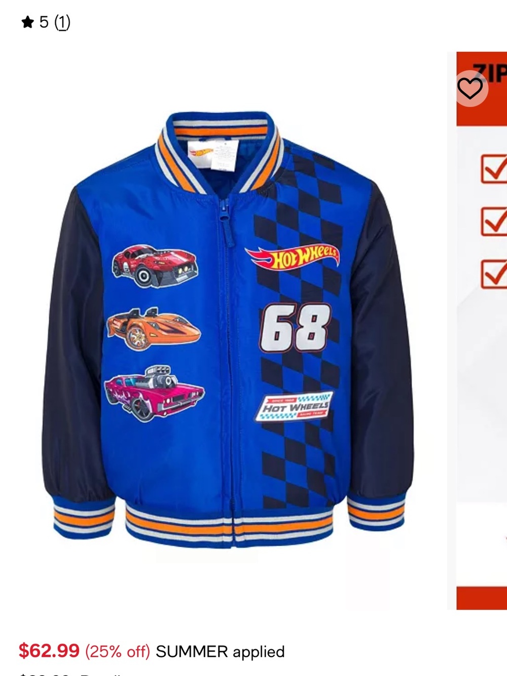Hot Wheels Kids Blue Racing Bomber Jacket with Car Patches